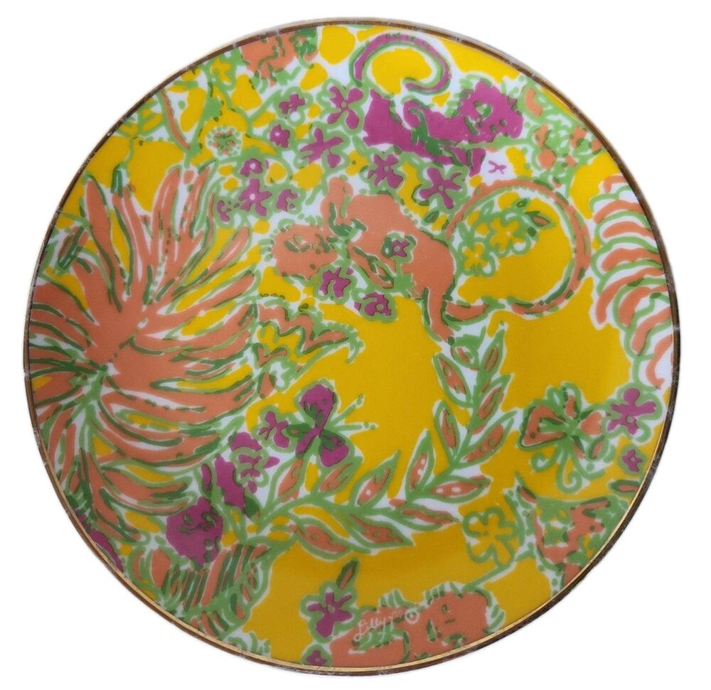 Lilly Pulitzer Porcelain Appetizer Salad Dessert Plate Floral Yellow Orange Pink